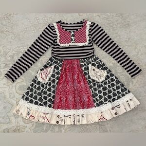 Mustard Pie Boutique Multi Patterned Long Sleeve Ruffled Dress, EUC,Girls Size 6